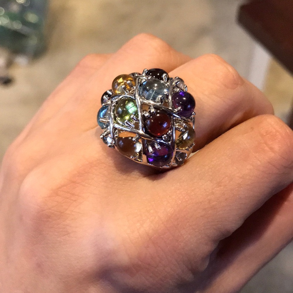 QVC Sterling Silver 925 Multi-Gemstone Bubble Ring Size 9